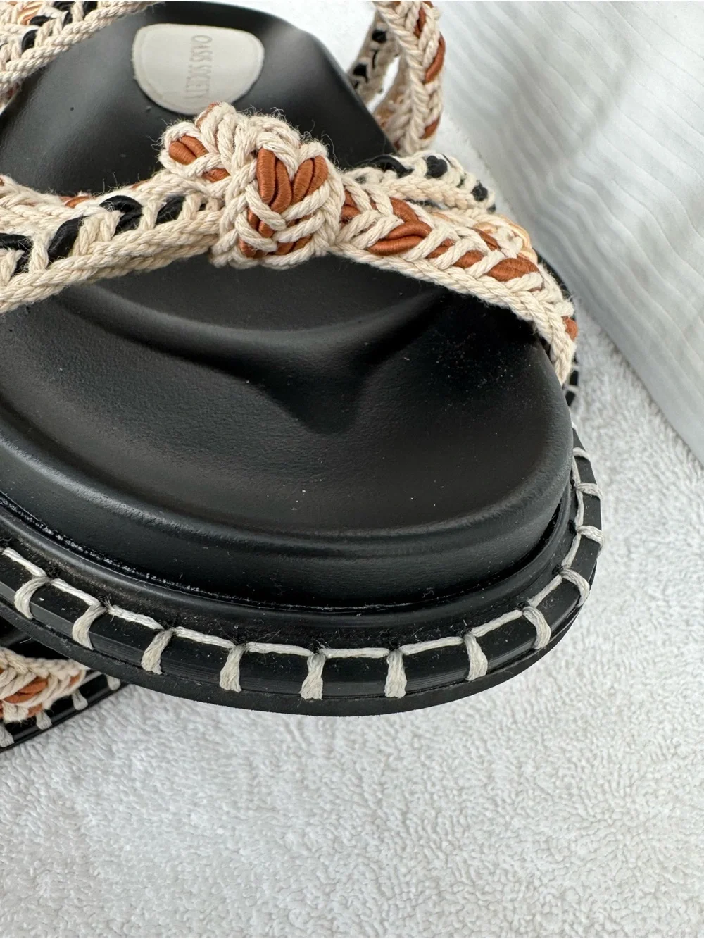 Oasis Society Braided Double-Strap Slide Sandals in Black, Cream & Tan - Picture 5 of 6